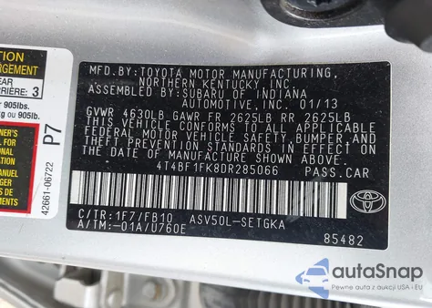 2013 Toyota Camry Xle from USA, damaged, VIN 4T4BF1FK8DR285066